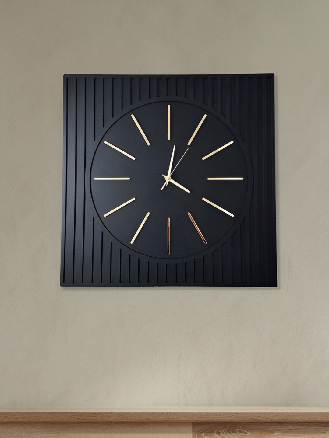 

QEZNEF Black Textured Square Contemporary Analogue Wooden Wall Clock Without Glass