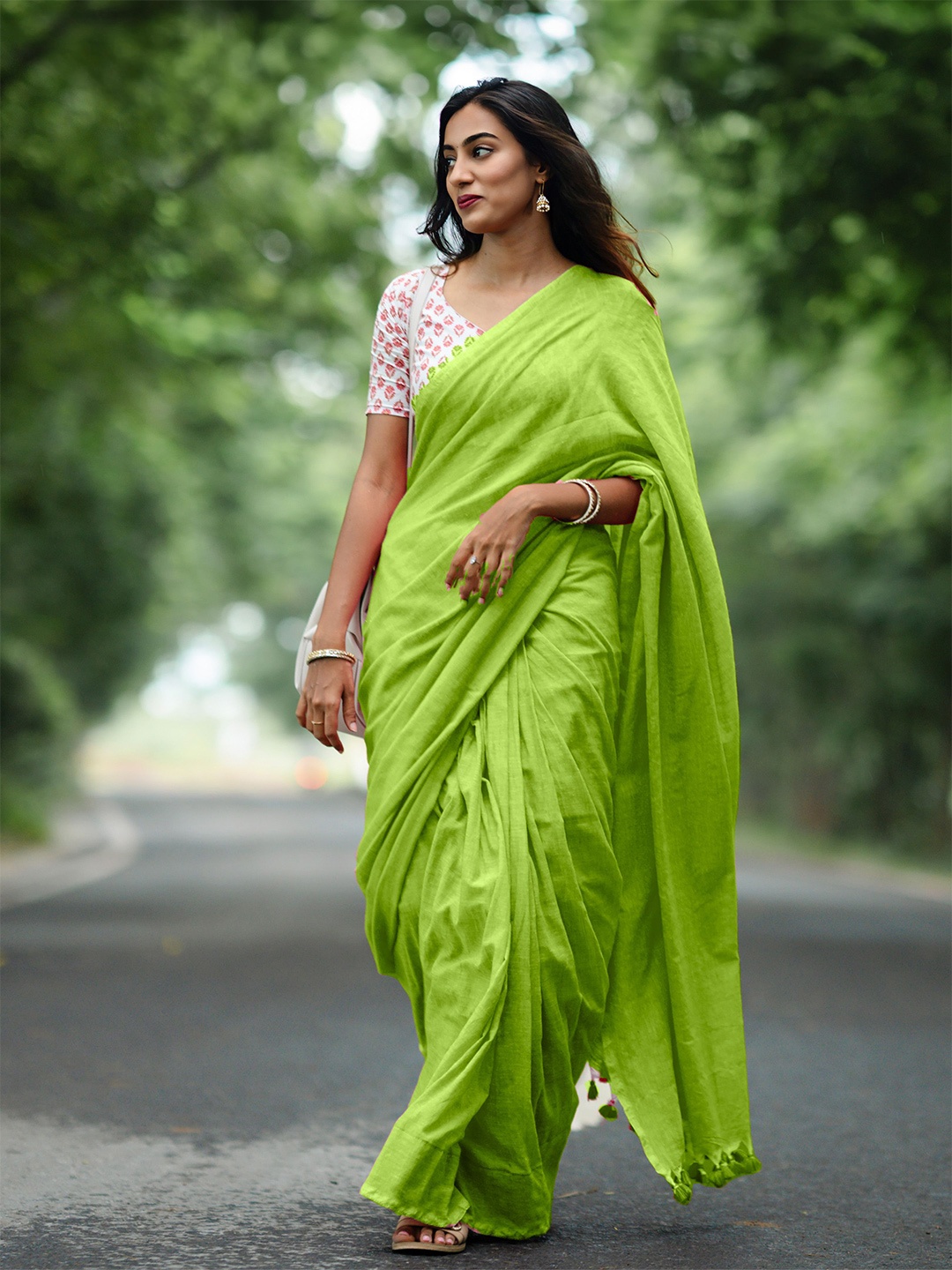 

Anouk Pure Cotton Khadi Saree, Green