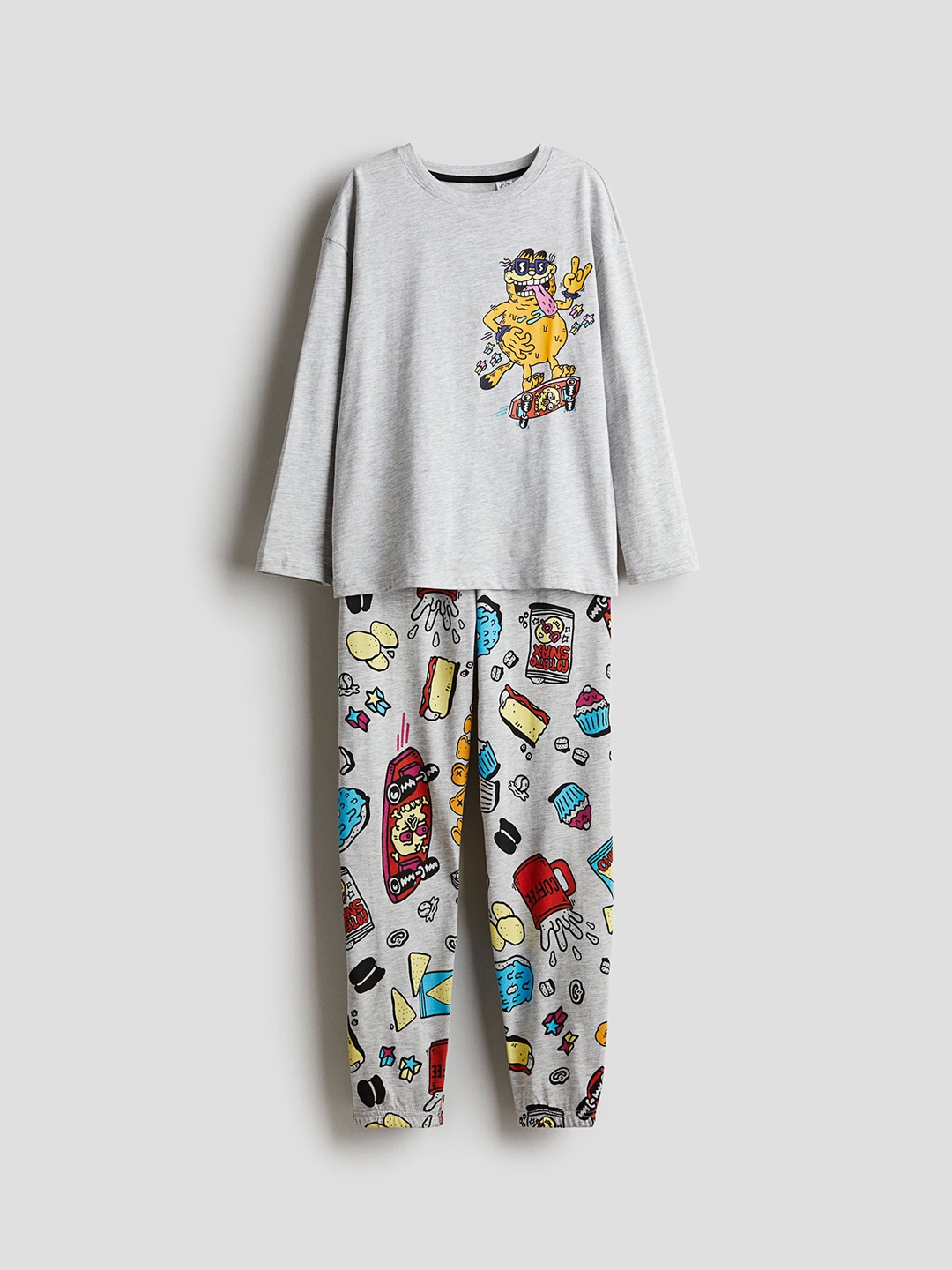

H&M Boys Printed Cotton Night suits, Grey