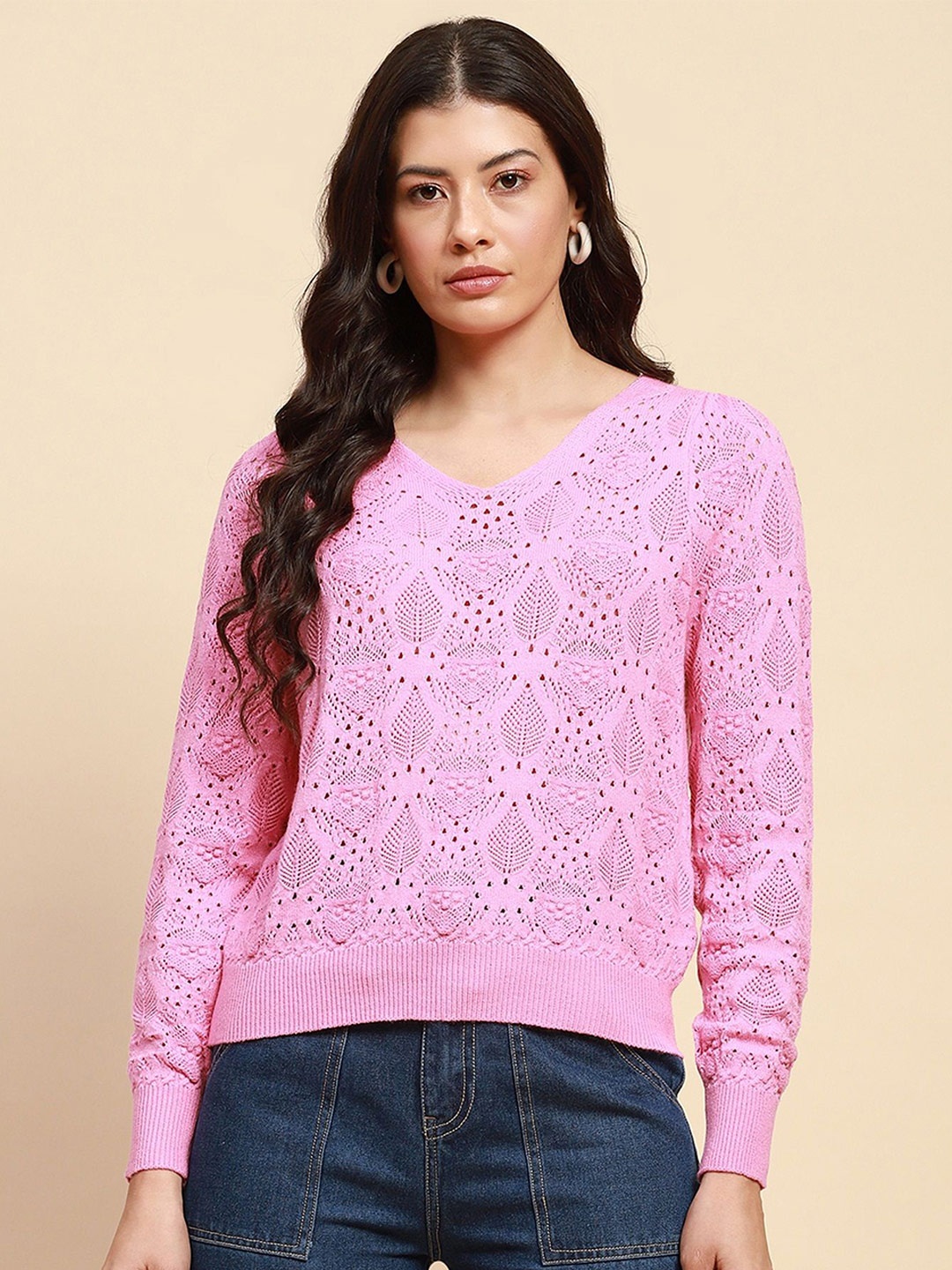 

Global Republic Women Open Knit Pullover, Pink
