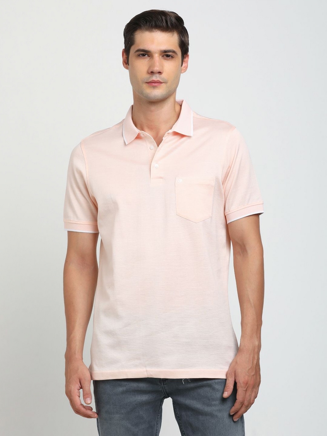 

Turtle Men Solid Polo Collar Pure Cotton Slim Fit T-shirt, Pink