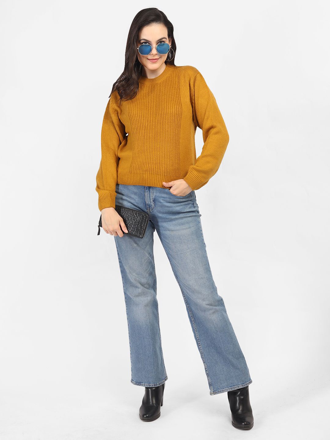 

CHKOKKO Women Cable Knit Woollen Pullover, Mustard
