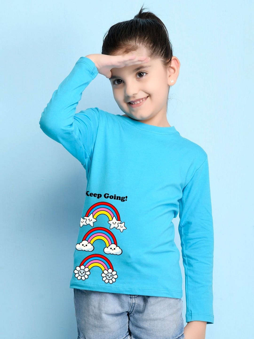 

NUSYL Girls Graphic Printed Round Neck Cotton T-shirt, Blue