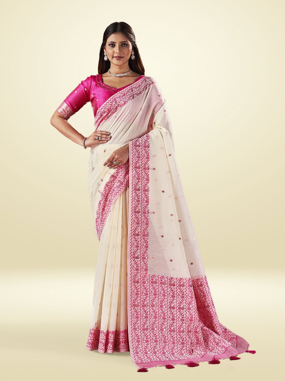 

SARHA Woven Design Pure Cotton Saree, White