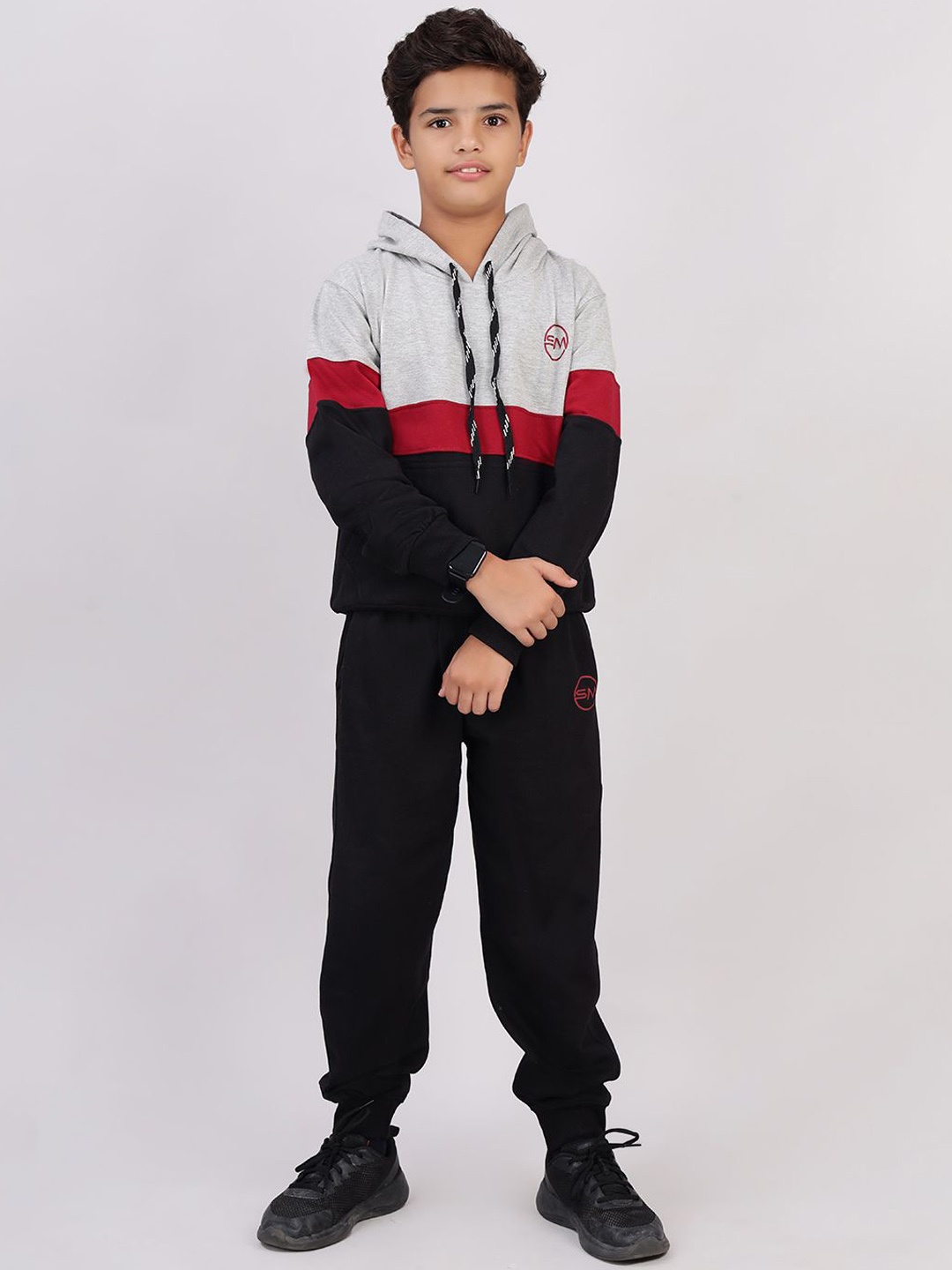 

SMSHOPMORE Hoodie Tracksuit for Boy's, Lint Free Fabric, Sweatshirt and Trouser Set, Grey