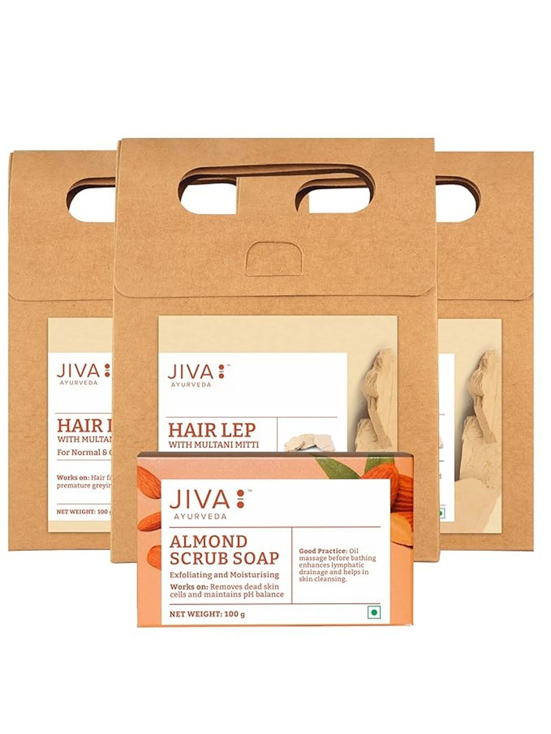 

Jiva Set Of 3 Hair Lep With Multani Mitti & Almond Soap - 100g Each, Cream