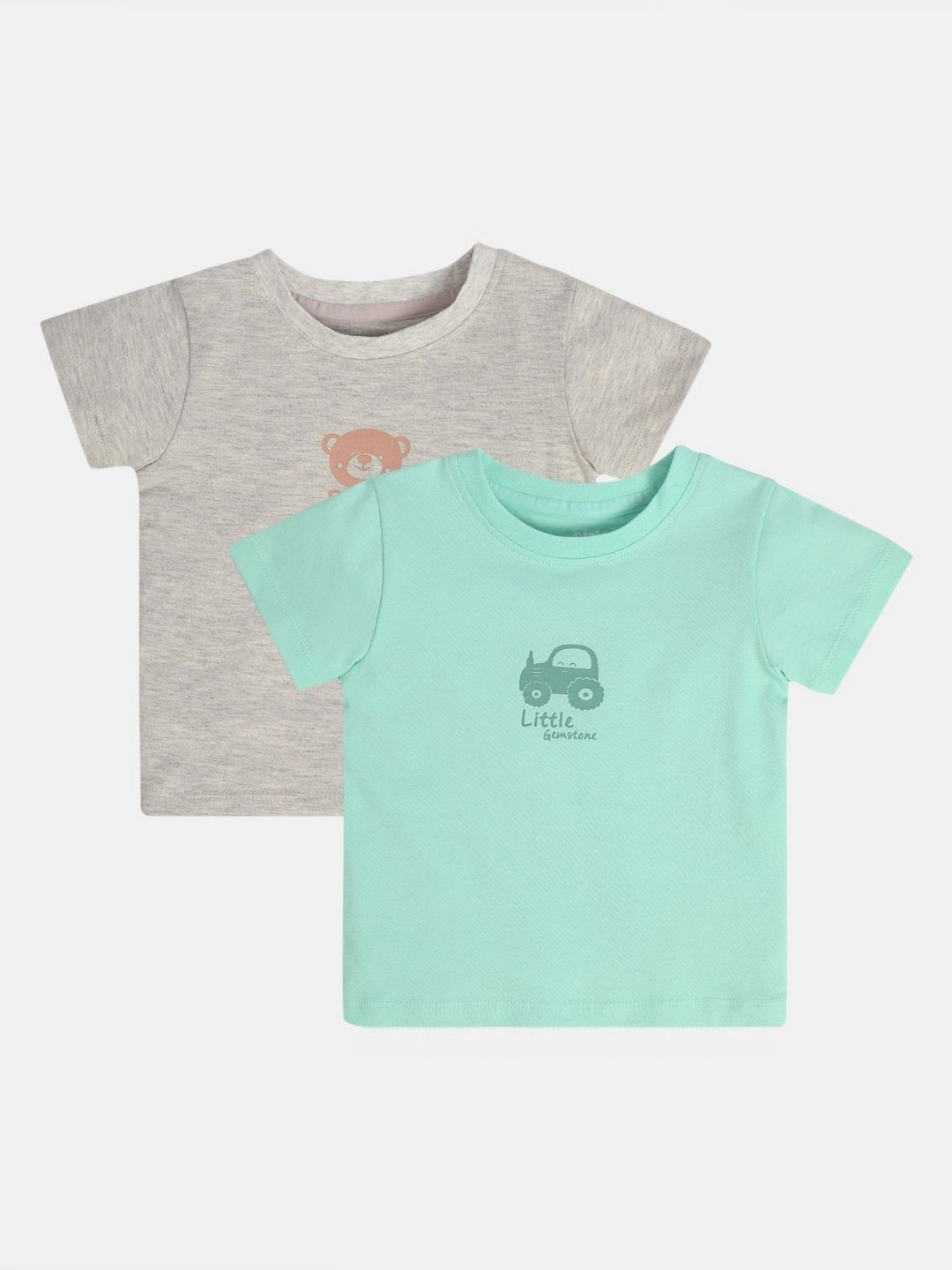 

MINI KLUB Boys Pack Of 2 Graphic Printed Round Neck Cotton T-shirt, Grey