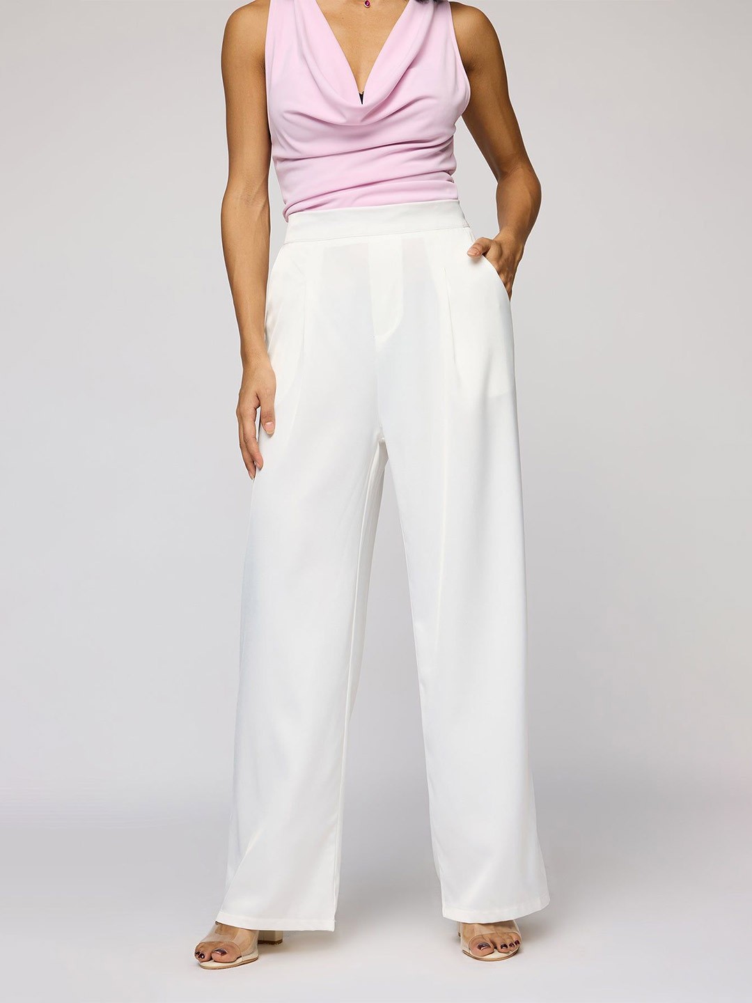 

FREAKINS Women Satin Straight Korean Pant, White