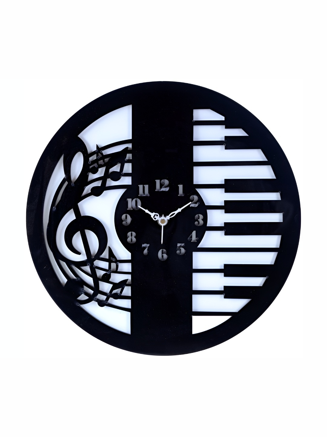 

QEZNEF Black & White Musical Printed Analogue Contemporary Round Shaped Wooden Wall Clock