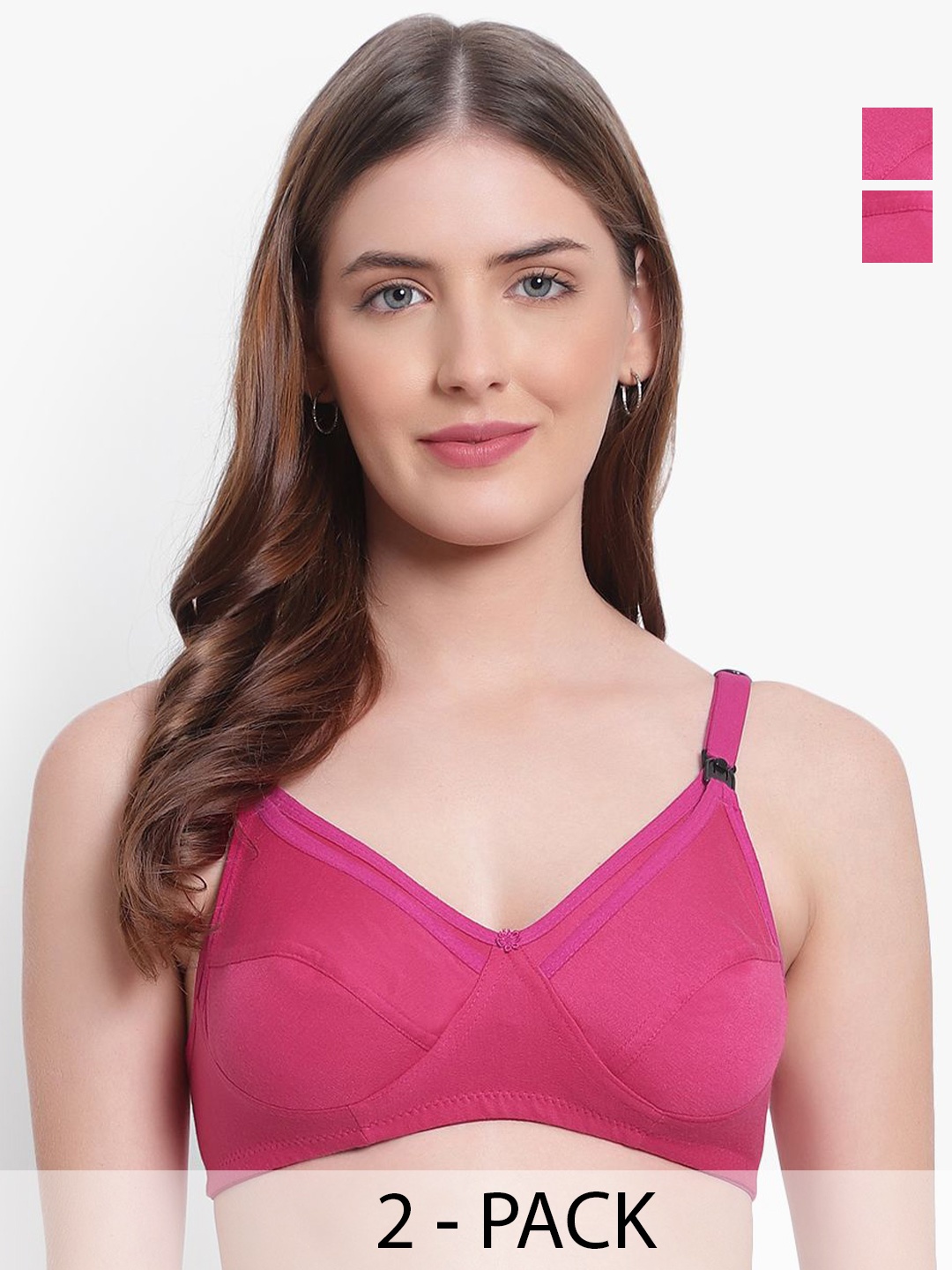 

CANNY FIT Pack Of 2 Solid Non Padded Full Coverage Maternity Bra, Pink