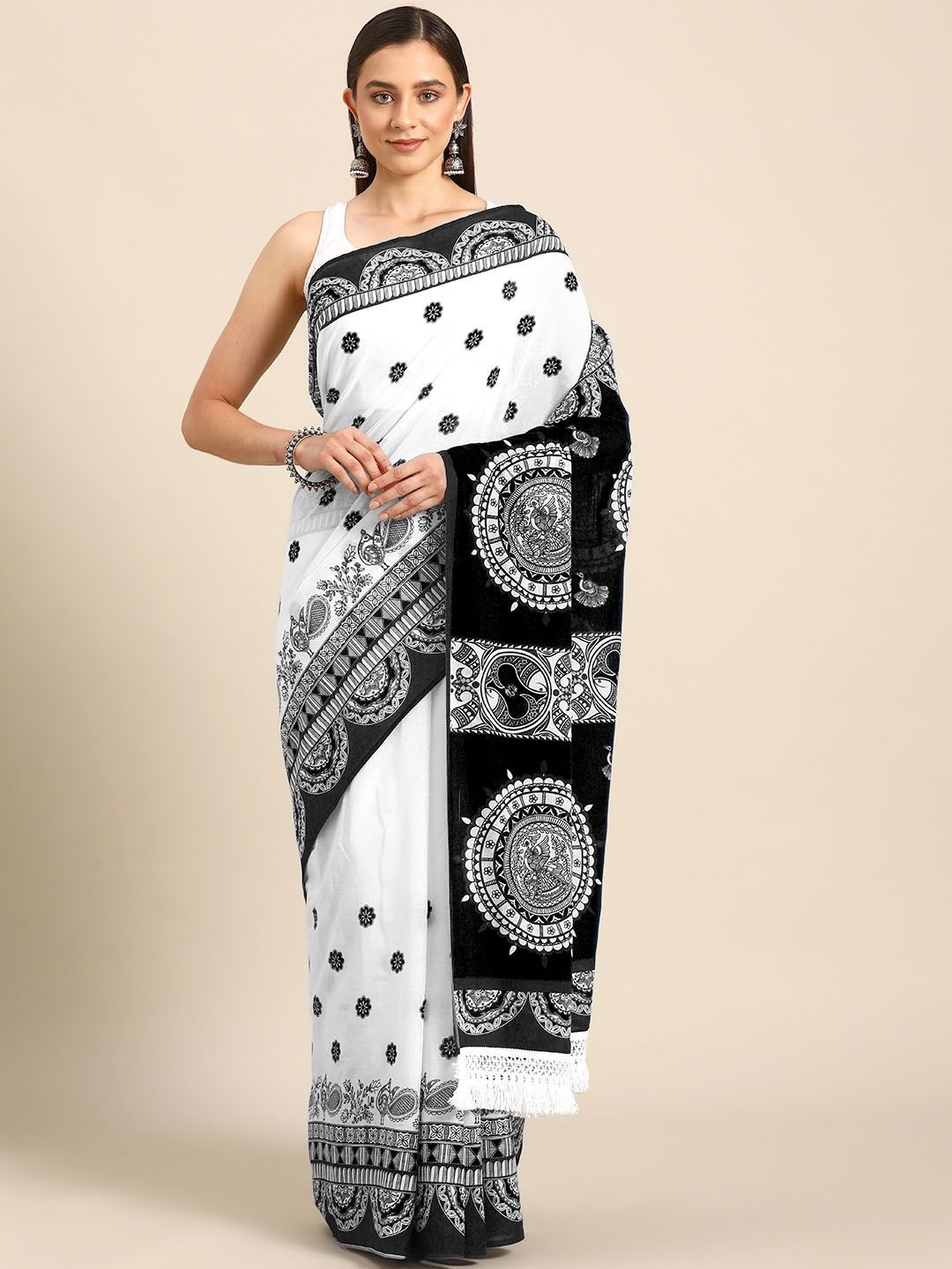

BUTA BUTI Floral Printed Pure Cotton Saree, Black