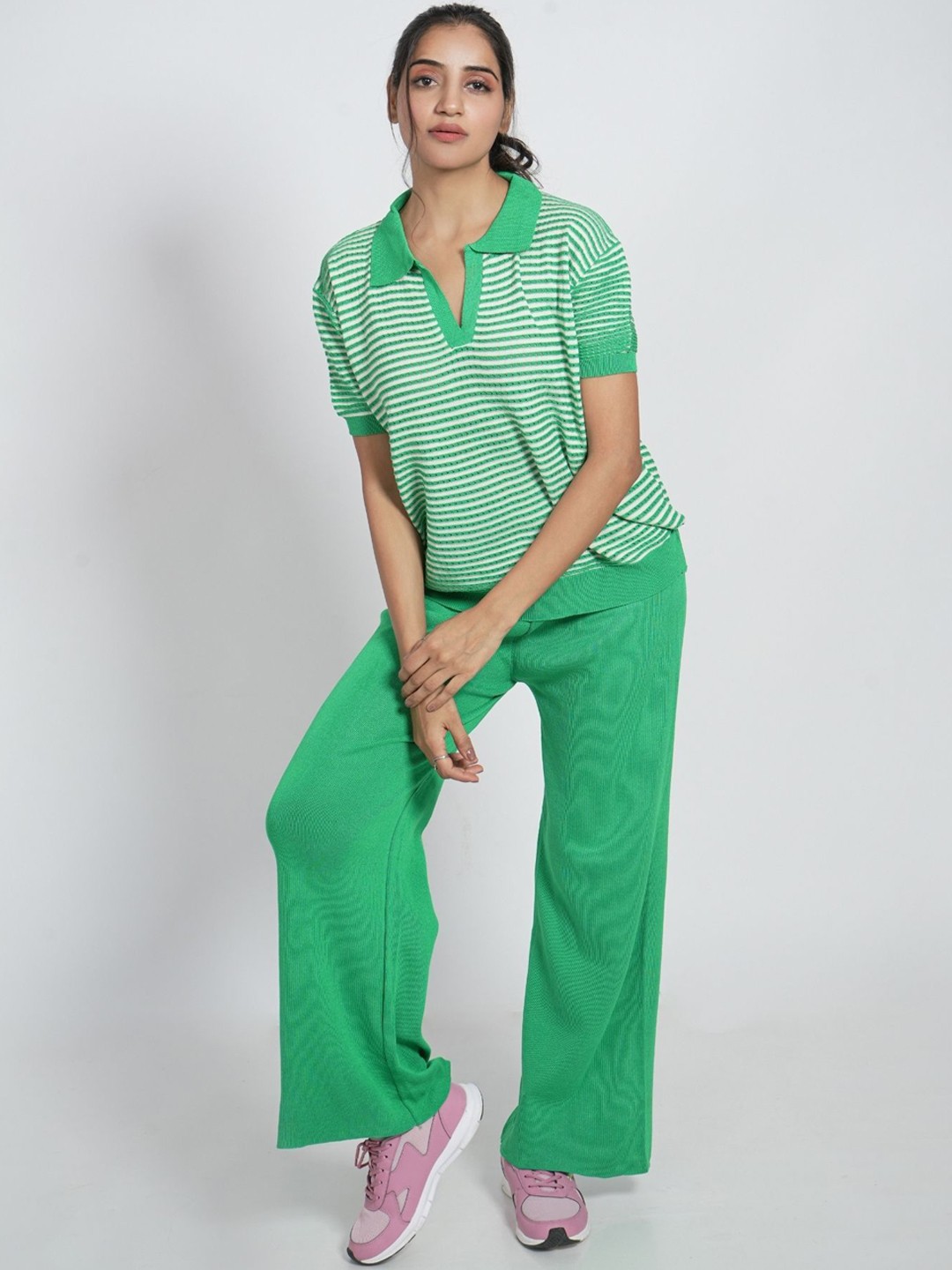 

ANSEE by Addery Striped T-Shirt With Trousers, Green