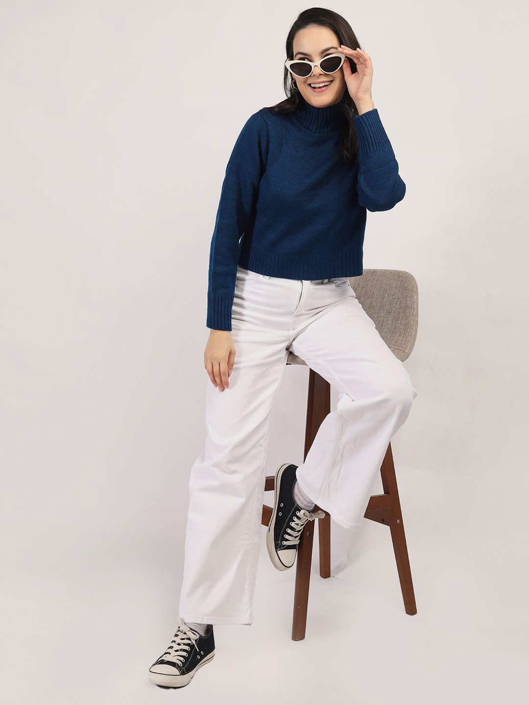 

CHKOKKO Women Ribbed Woollen Pullover, Blue
