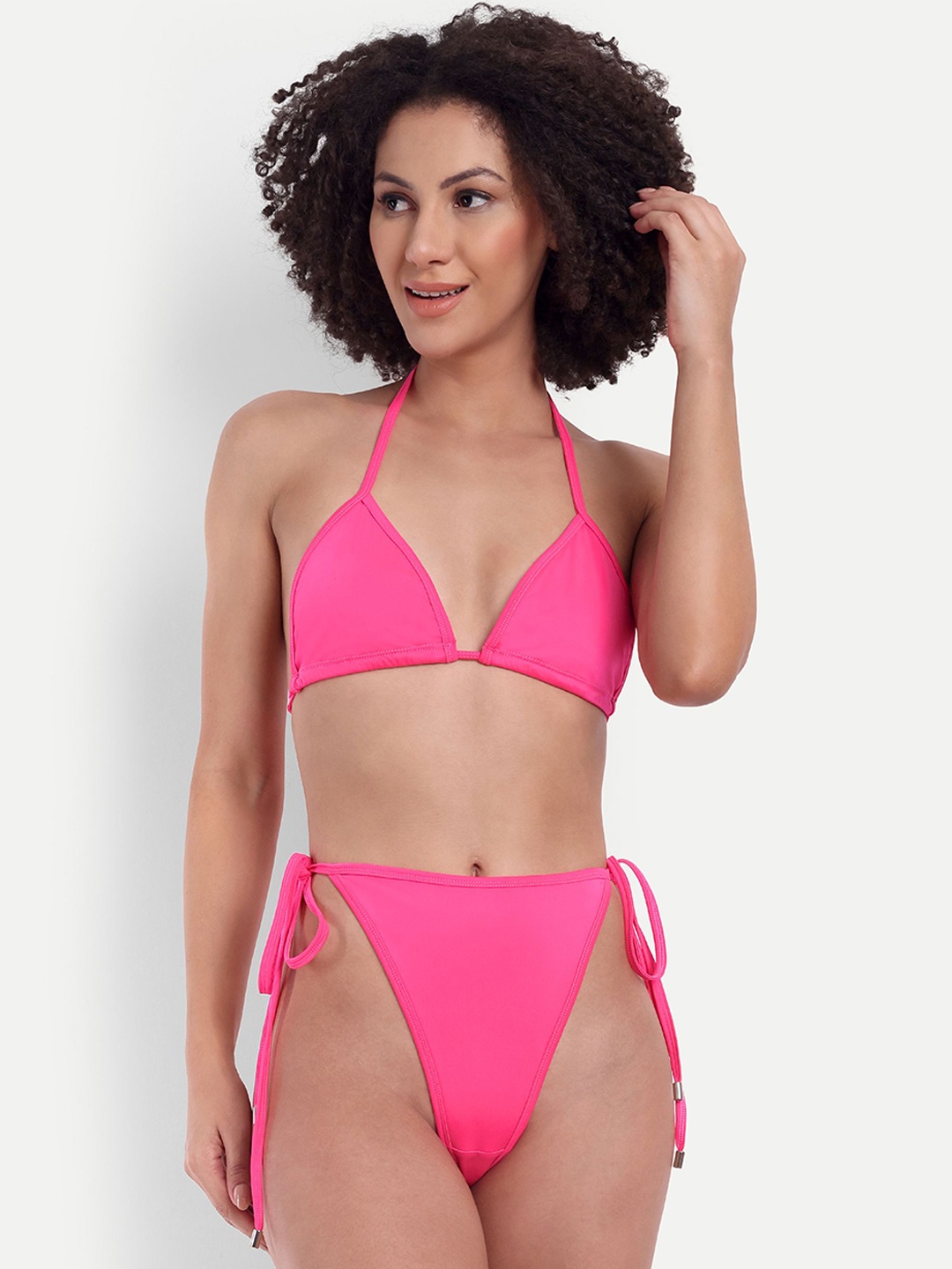 

So What Women Plunging Neck Bikini Set with Sarong, Pink
