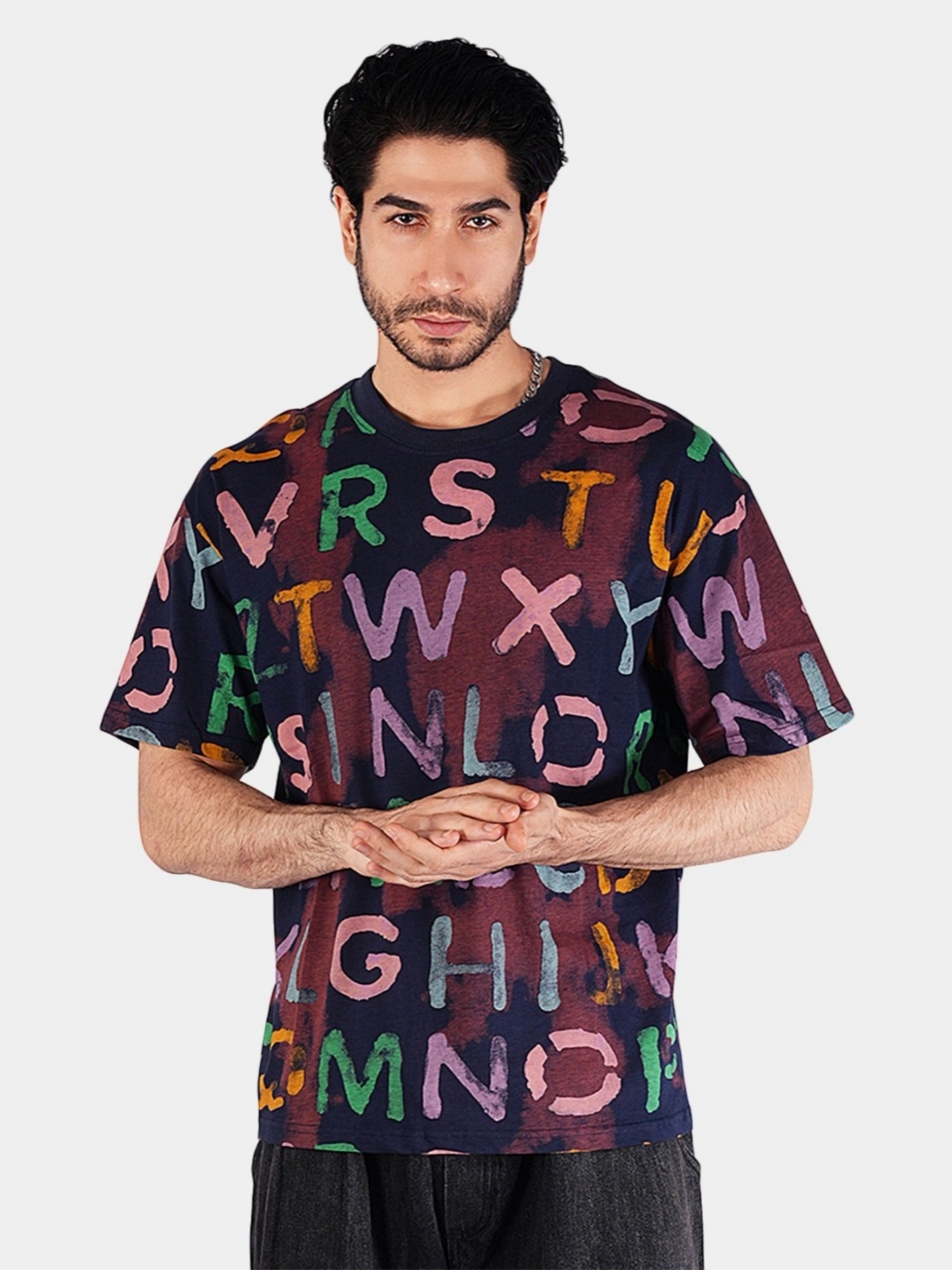 

BOTABOCHI Men Typography Printed Round Neck Cotton Oversized T-shirt, Blue