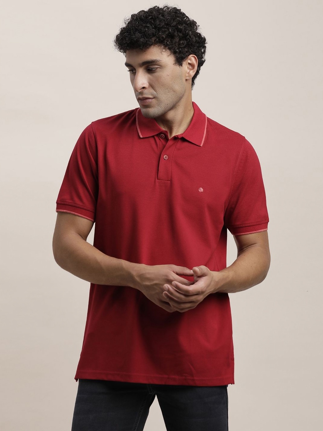 

Turtle Men Polo Collar Pockets Slim Fit T-shirt, Red