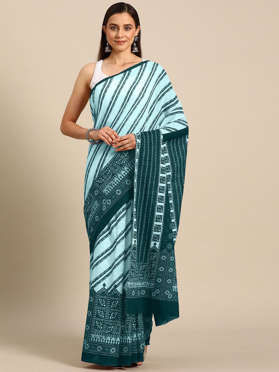 

BUTA BUTI Leheriya Pure Cotton Saree, Sea green