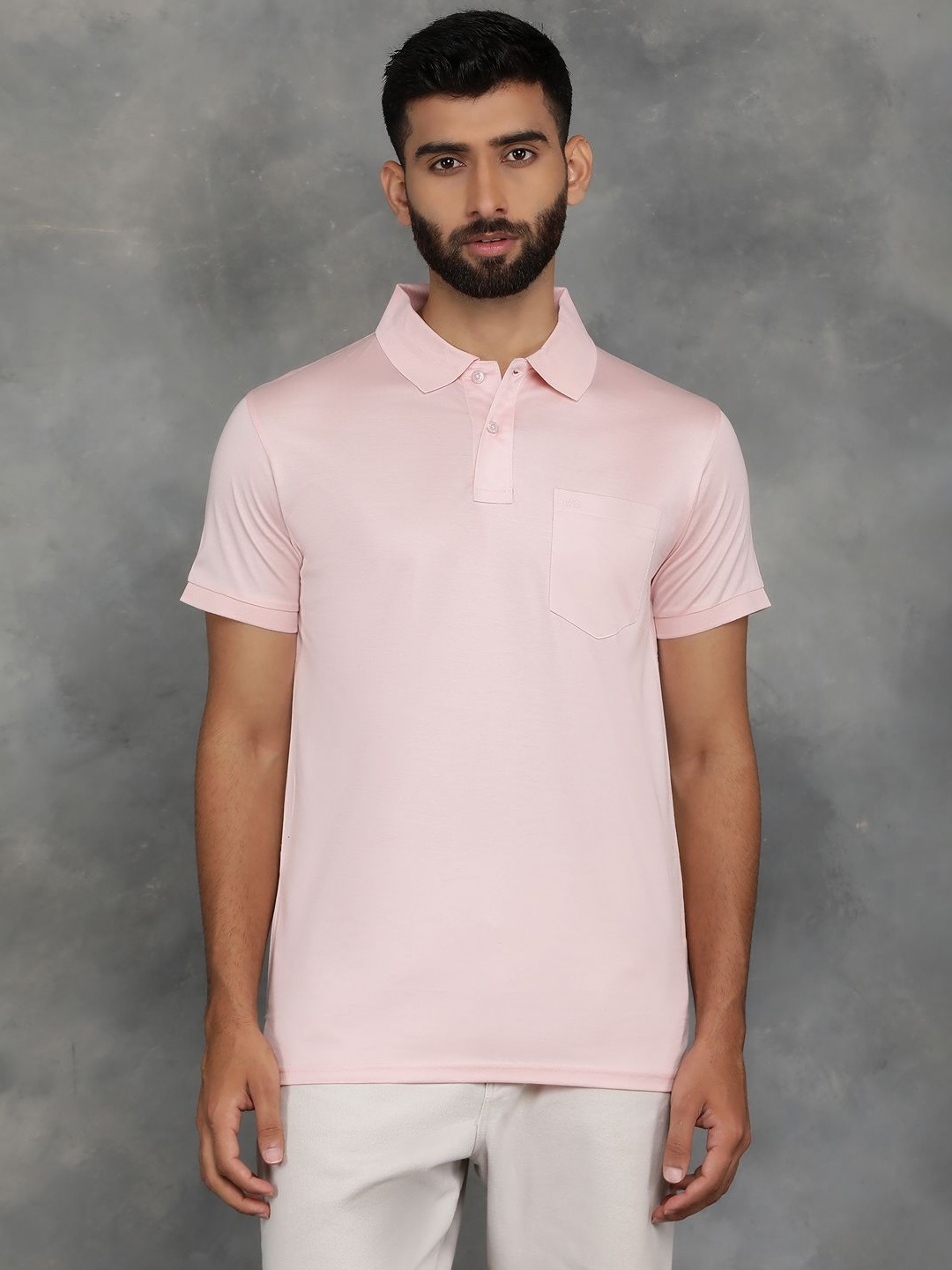 

JADE BLUE Men Solid Polo Collar Cotton T-shirt, Pink