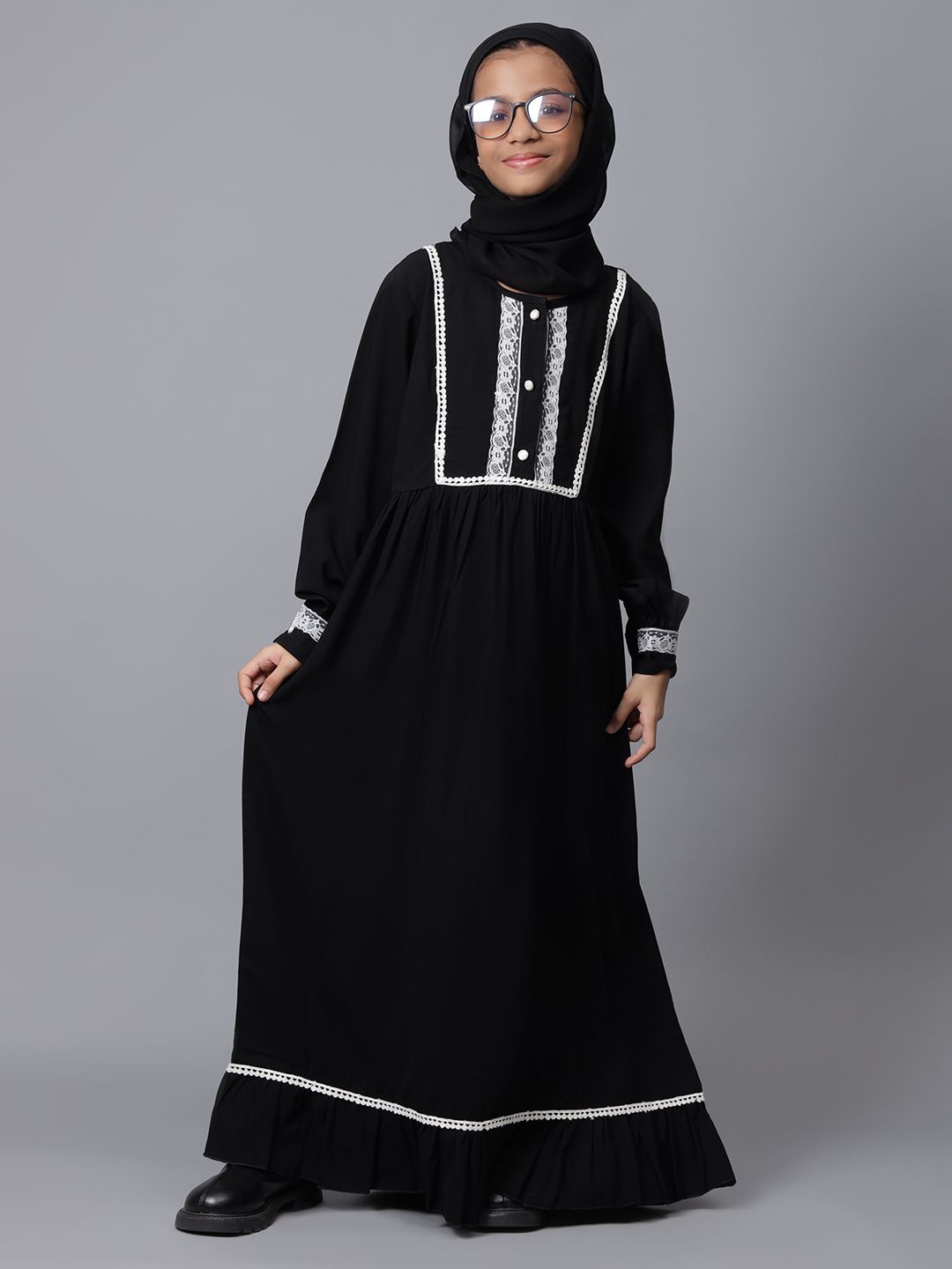 

NABIA Girls Solid Fit & Flare Maxi Dress, Black