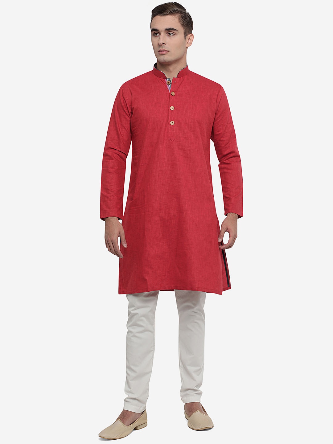 

azania Mandarin Collar Long Sleeves Straight Kurta, Red