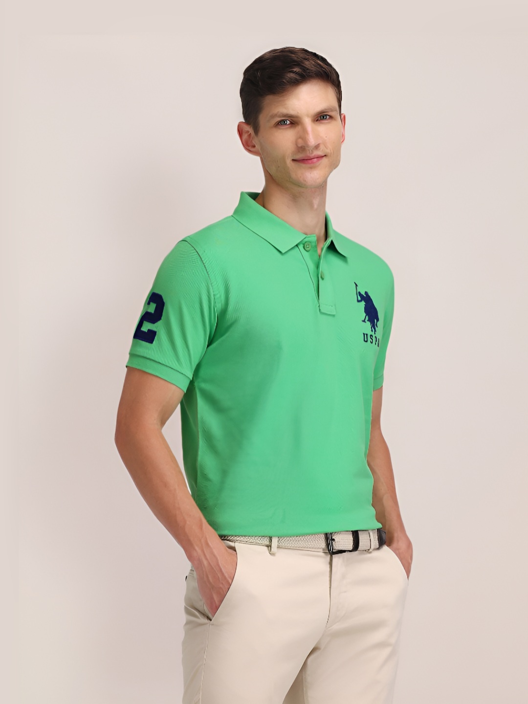 

U.S. Polo Assn. Men Brand Logo Polo Collar Slim Fit Cotton T-shirt, Green