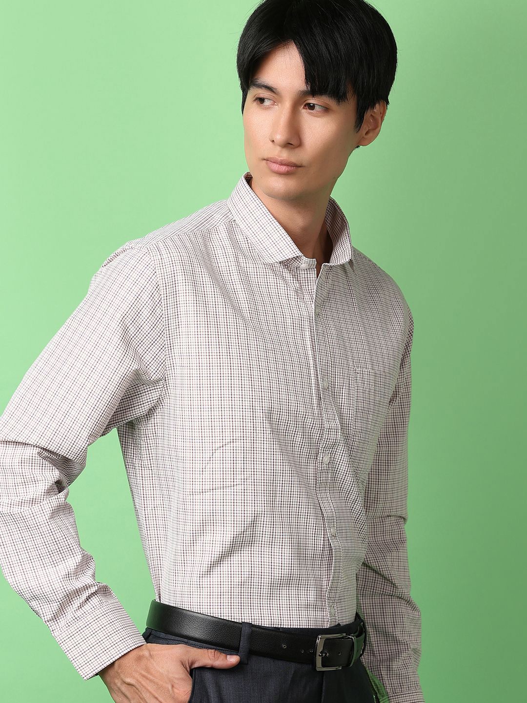 

V-Mart Men Classic Spread Collar Grid Tattersall Checks Printed Cotton Formal Shirt, Orange