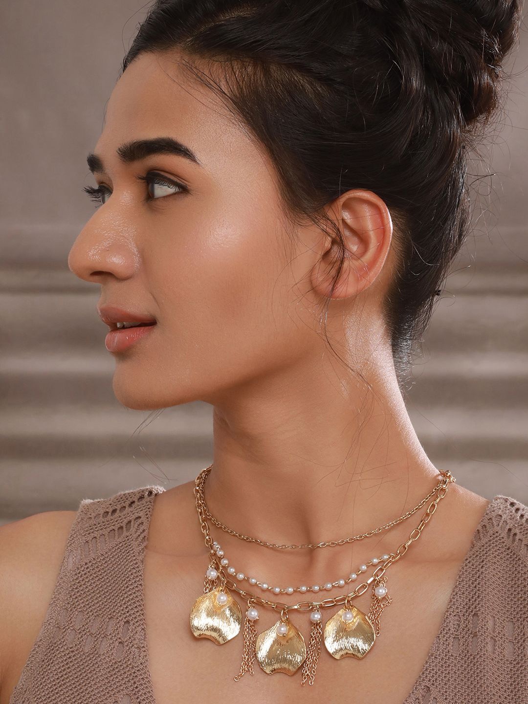 

Jazz and Sizzle Brass Gold-Plated Tasselled Necklace