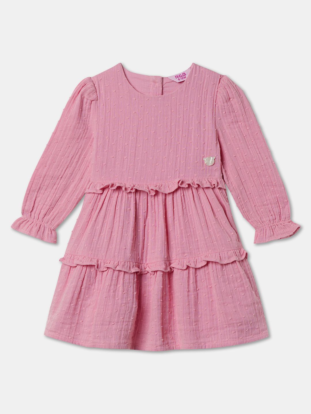 

R&B Kids-Girls Self Design Tiered Fit and Flare Tiered Dresses, Pink