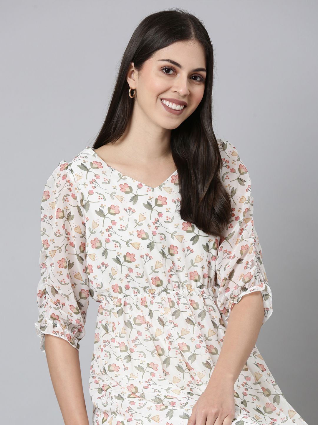 

TWIN BIRDS Floral Print Fit & Flare Dress, White