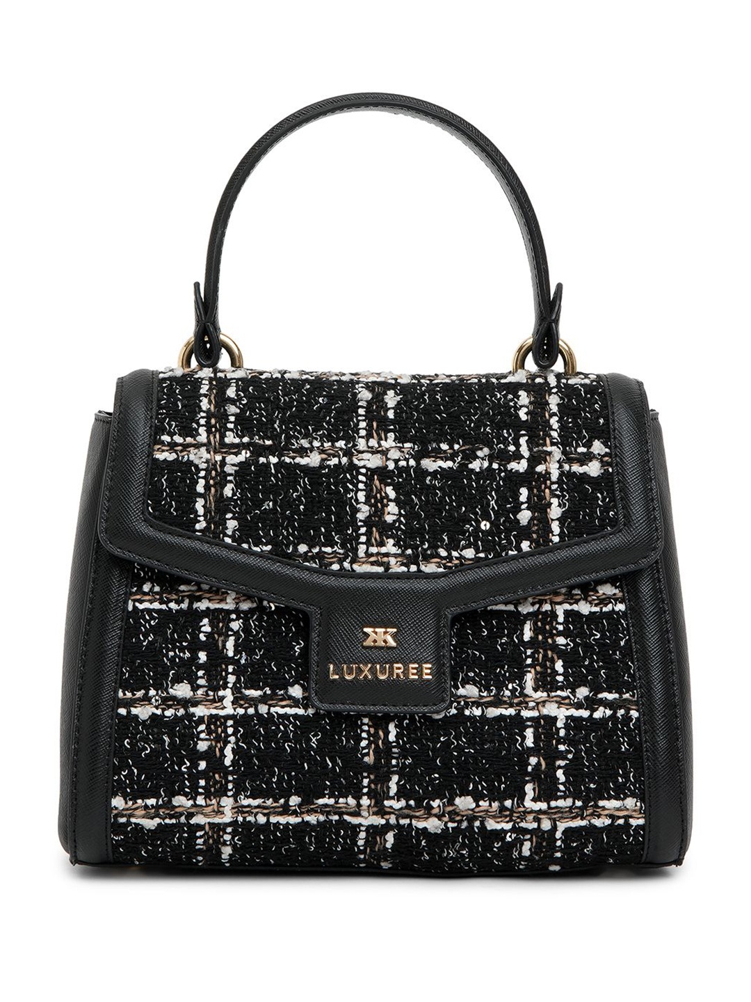

KLEIO Top Handle Tweed Handbag, Black
