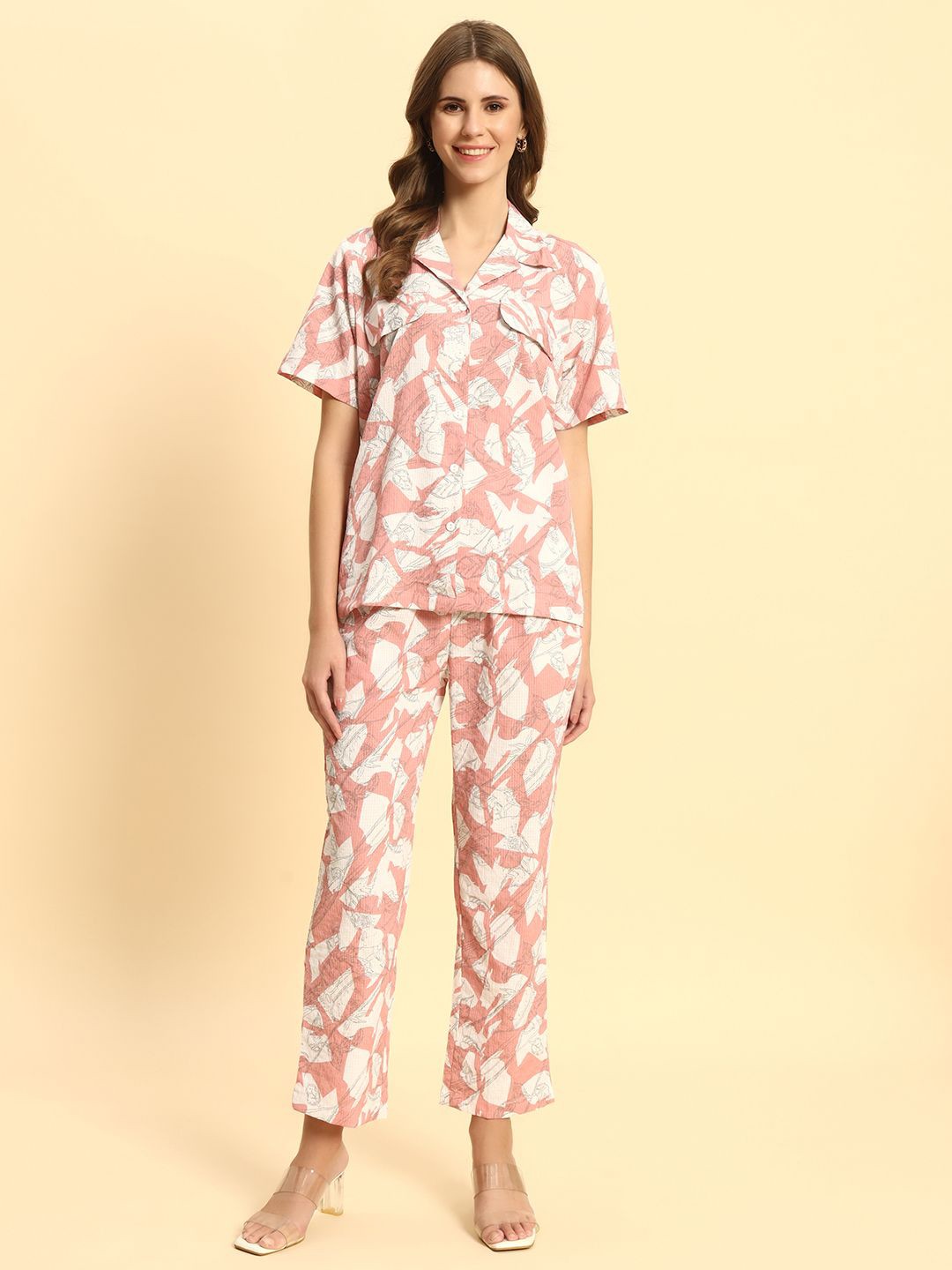 

ROCK AND ROLL Printed Shirt With Trouser, Pink