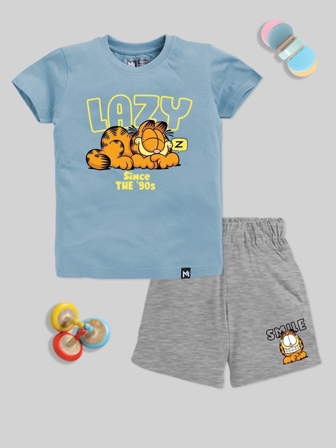 

YK X Minute Mirth Infant Boys Garfield Printed Pure Cotton T-shirt with Shorts, Blue