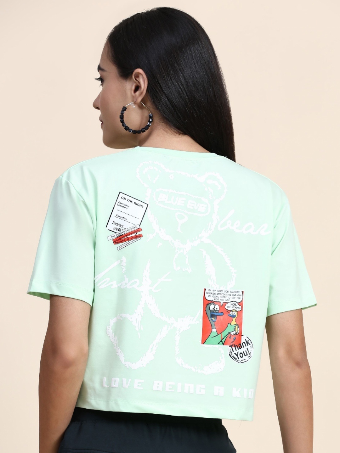 

AECK Women Graphic Printed Round Neck Cotton Relaxed Fit T-shirt, Green