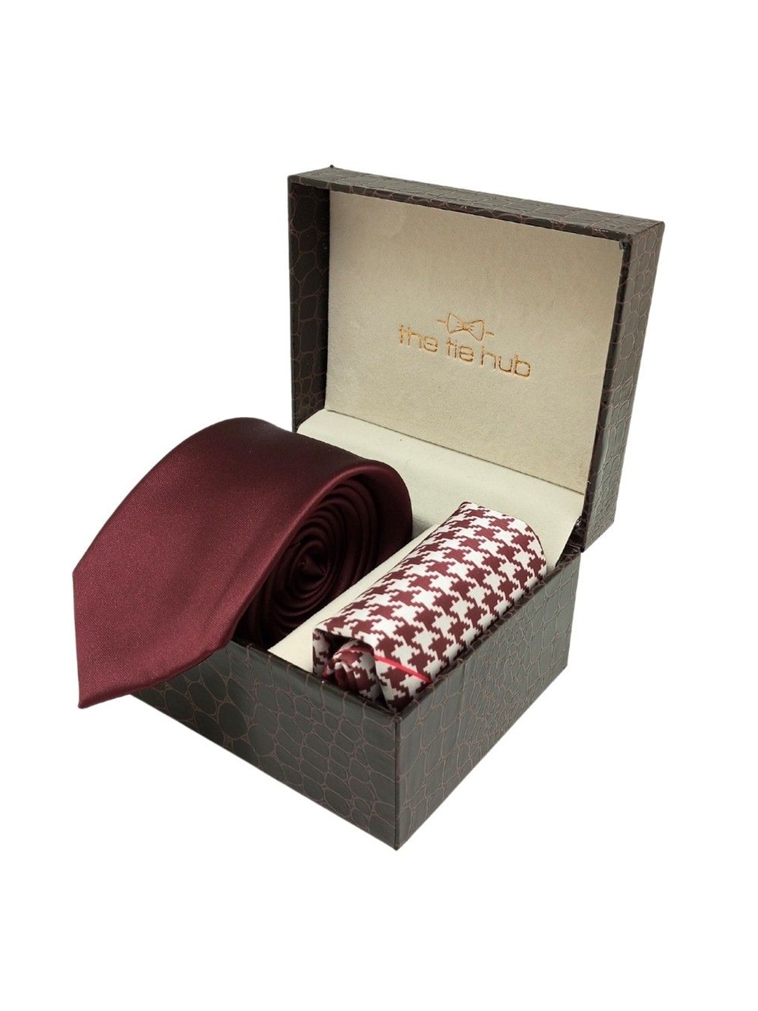 

The Tie Hub Men Accessory Gift Set Of Tie & Pocket Square, Maroon