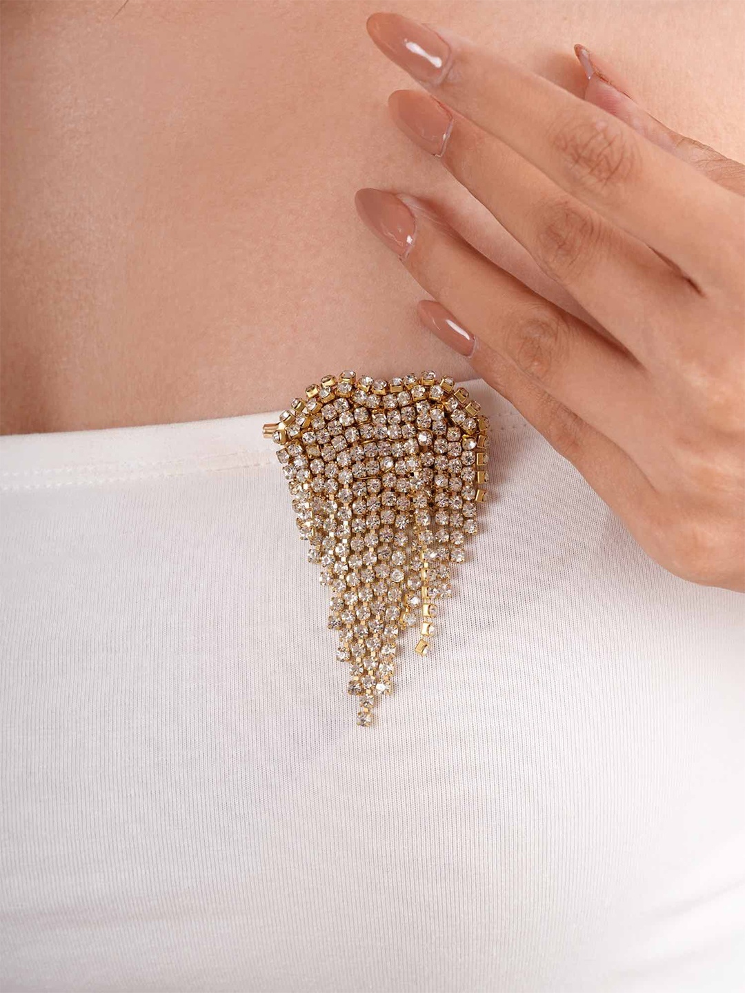 

D'oro Gold-Plated Stone-Studded Glimmer Brooch, White