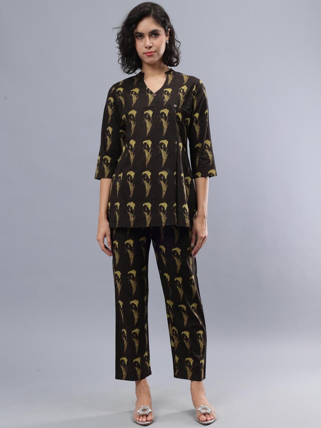

CORDSET Printed Pure Cotton Top With Trousers Co-Ords, Brown