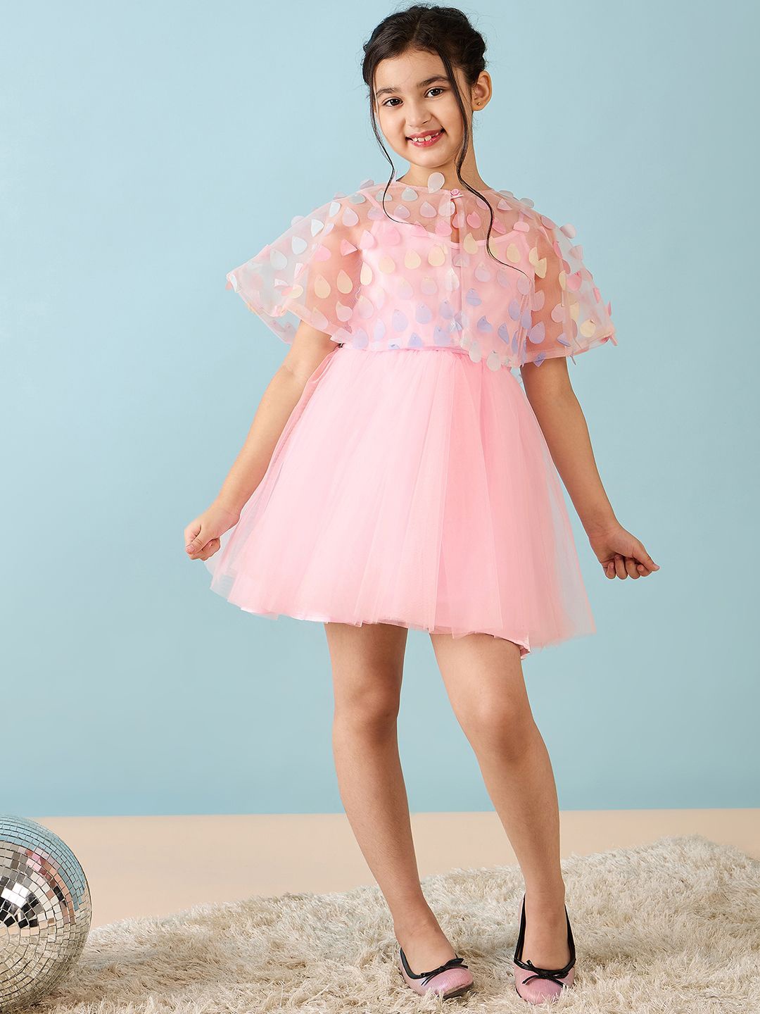 

Stylo Bug Girls Cape Sleeve Fit & Flare Dress, Peach