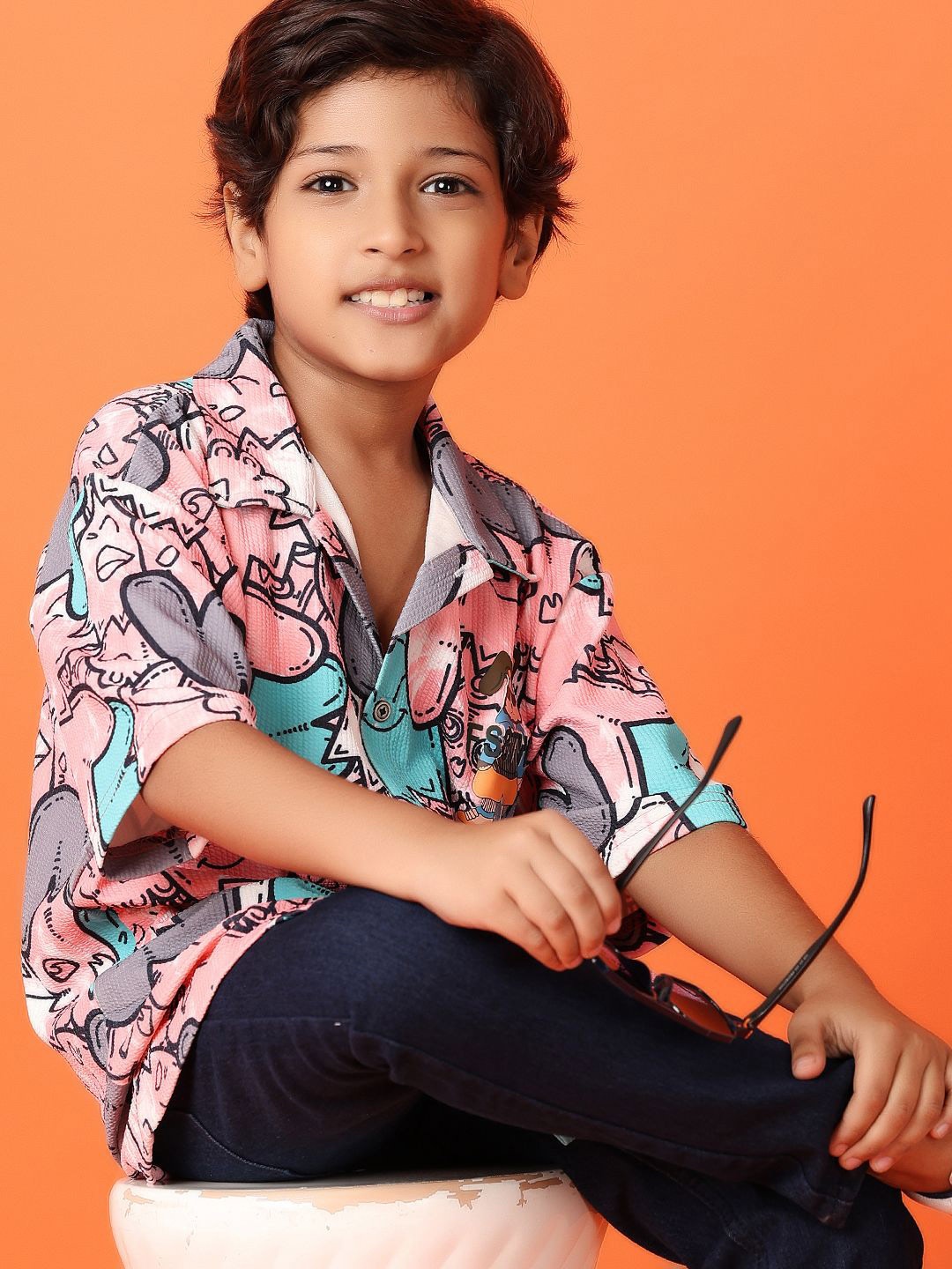 

V-Mart Boys Classic Floral Opaque Printed Casual Shirt, Pink