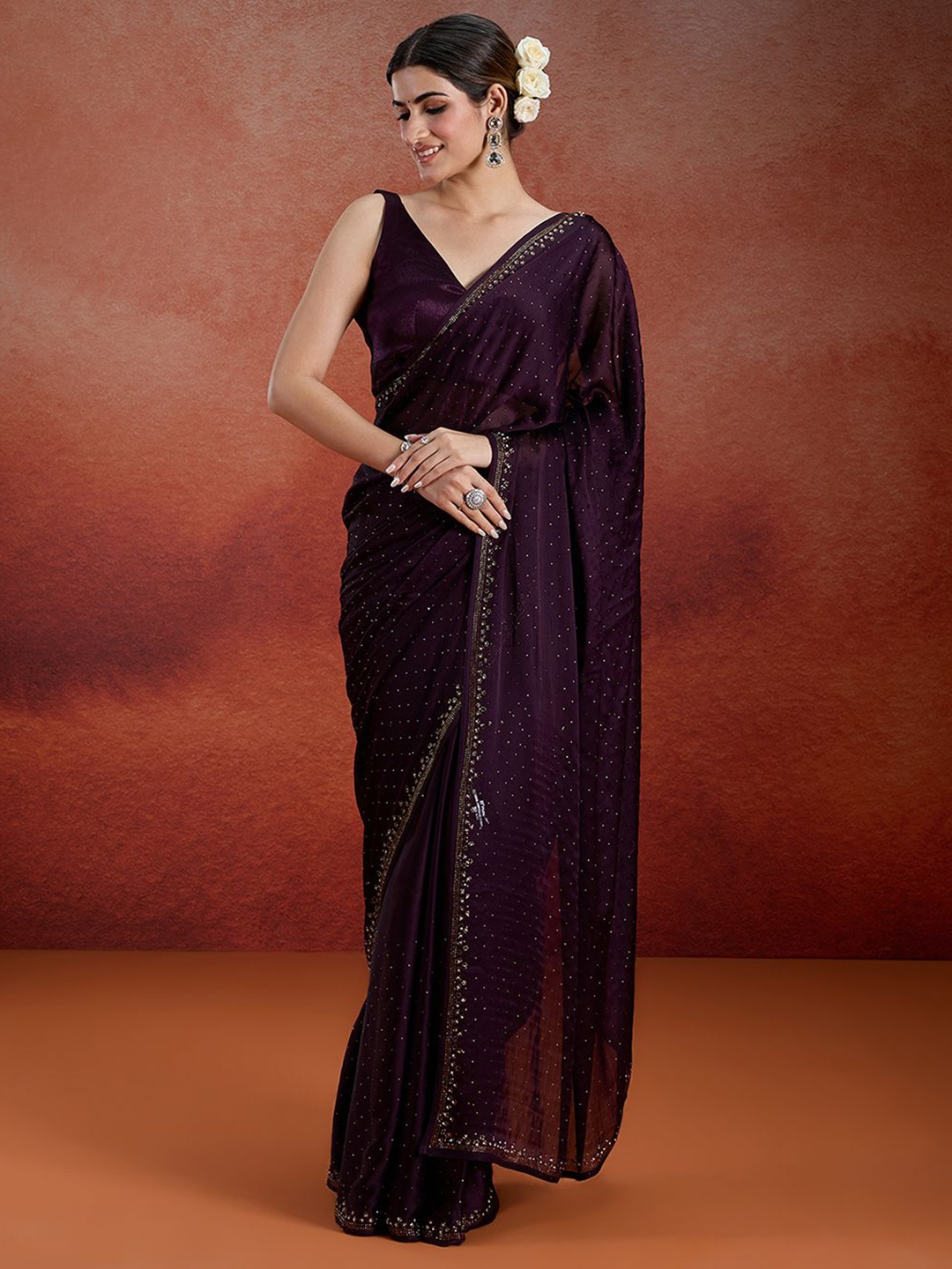 

Likha Embellished Beads and Stones Satin Saree, Purple