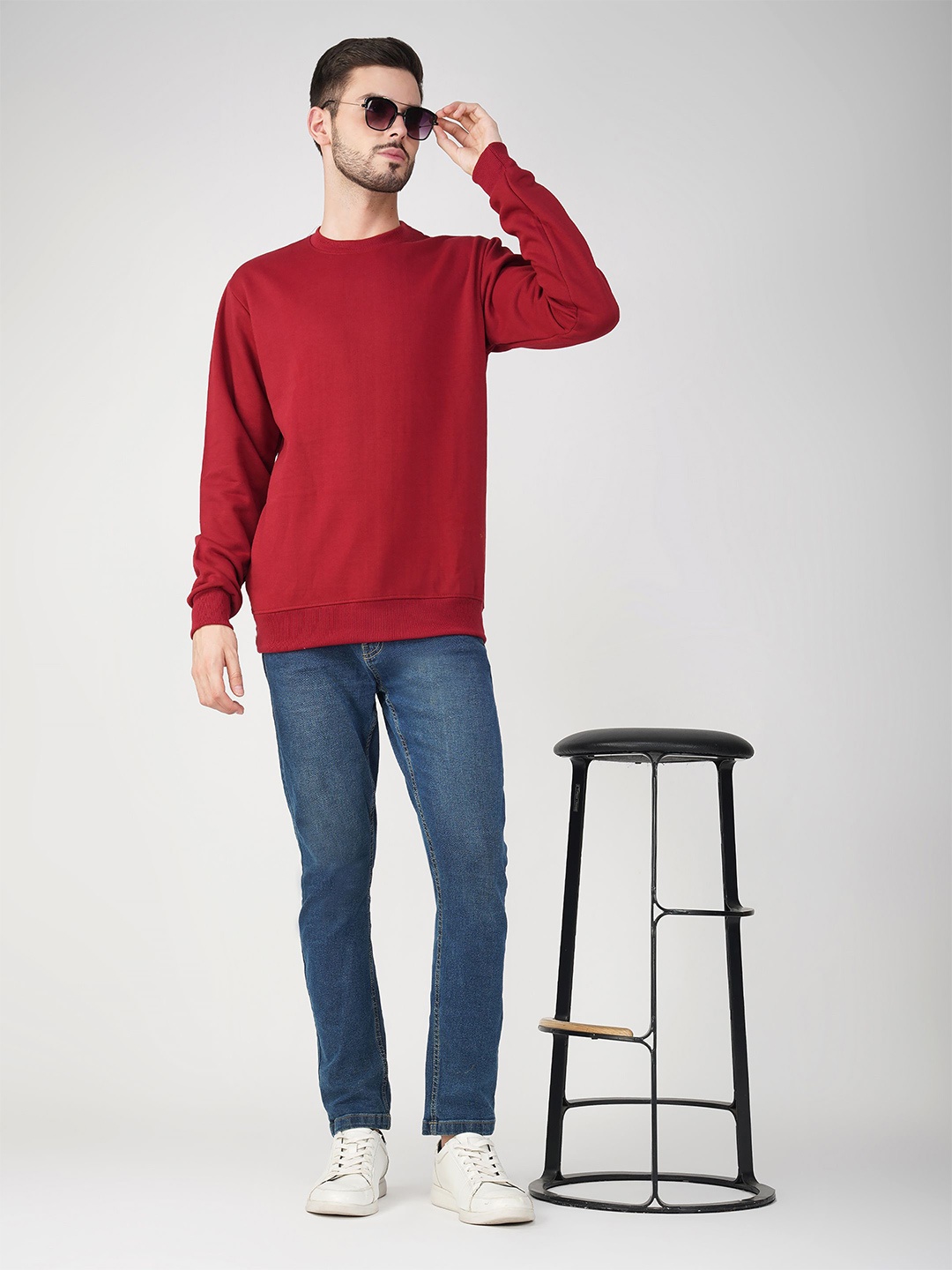 

The Roadster Lifestyle Co. Men Solid Round Neck Cotton Pullover Sweatshirt, Maroon
