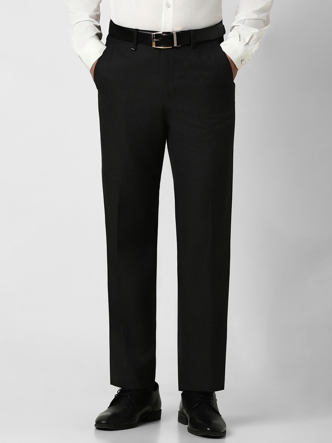 

Van Heusen Men Mid-Rise Regular Fit Formal Trousers, Black
