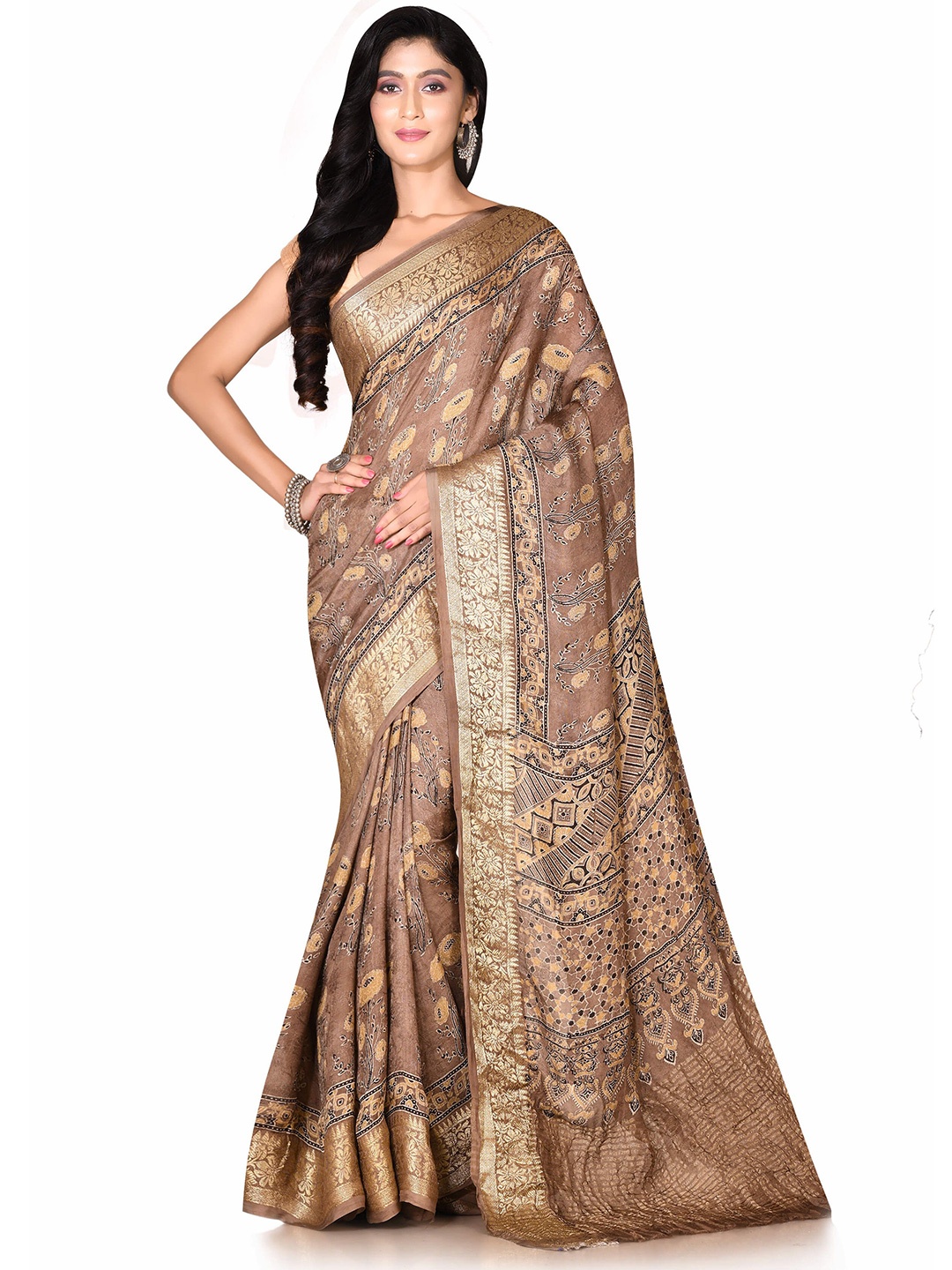 

SPRISH Ethnic Motifs Zari Pure Silk Tussar Saree, Grey