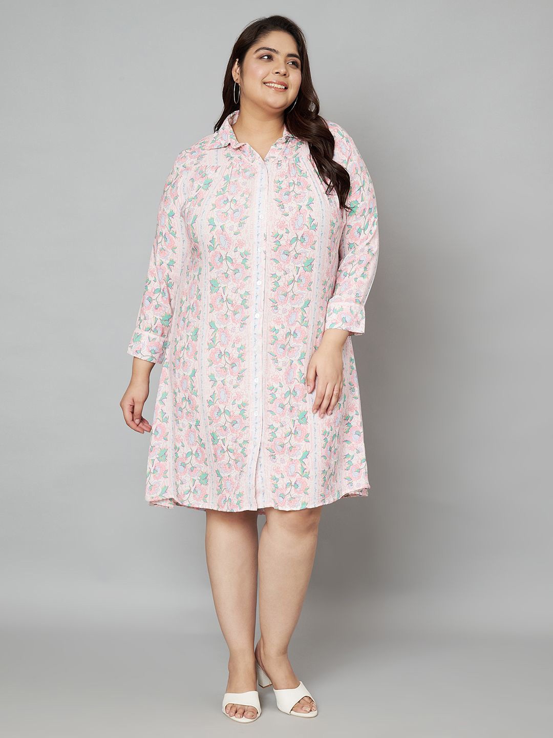 

VELDRESS Women Floral Printed Fit & Flare Mini Knee Length Dress, Pink