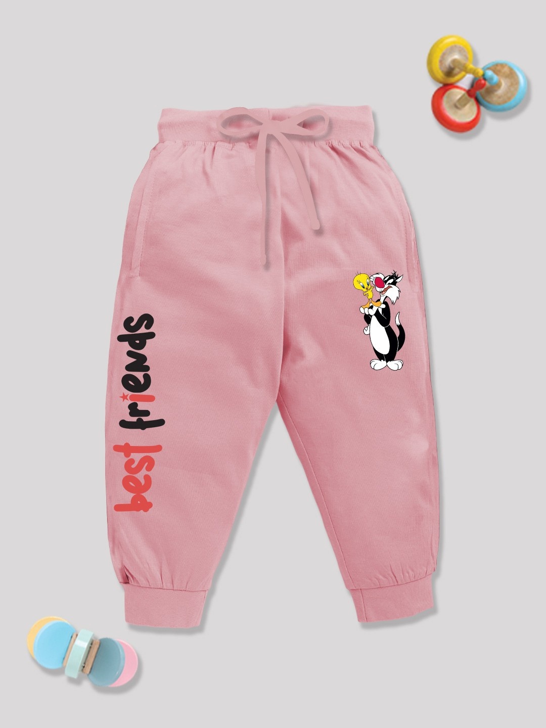 

YK X Minute Mirth Boys Looney Tunes Printed Pure Cotton Joggers, Peach