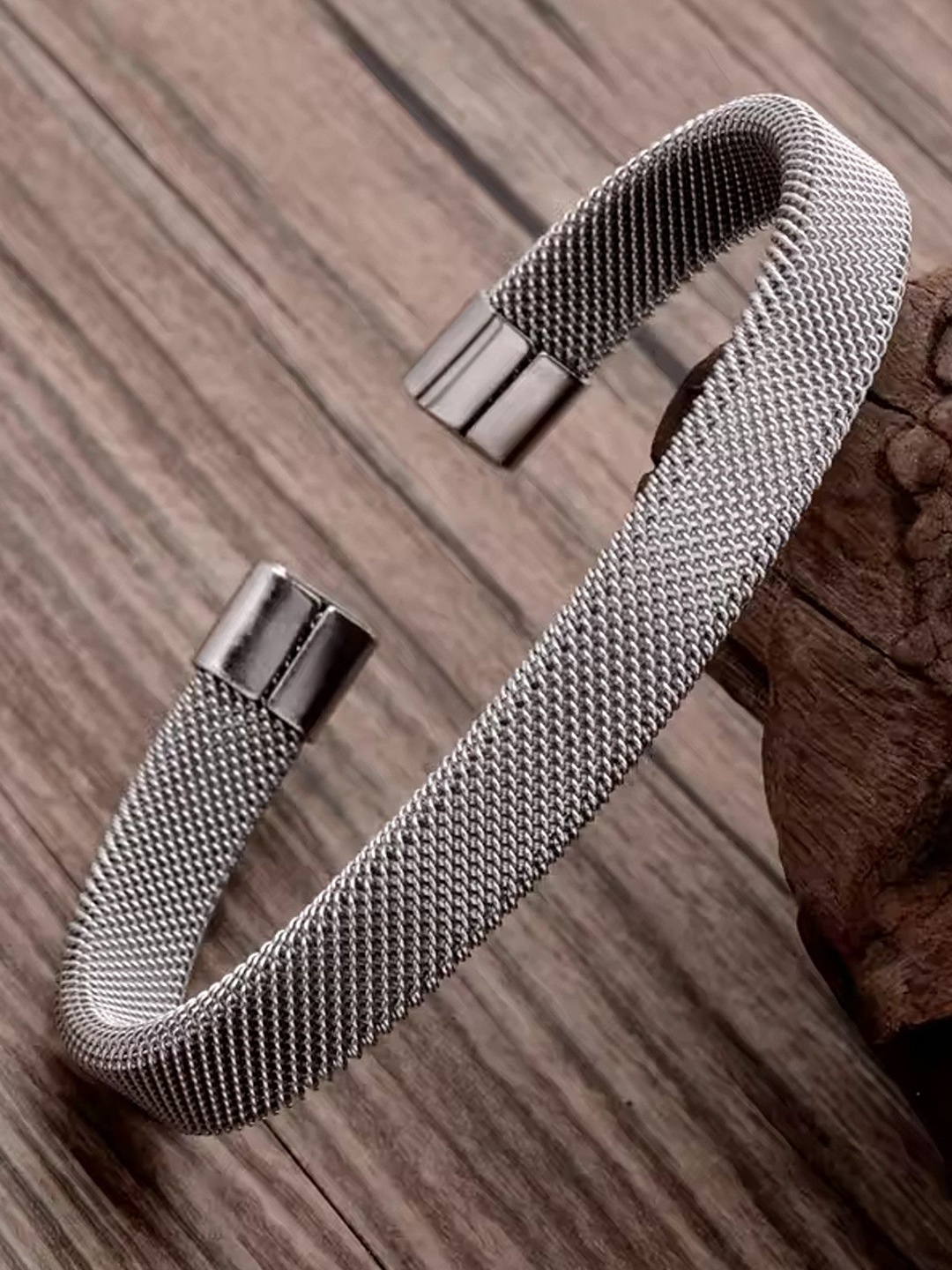 

Heer Collection Men Stainless Steel Cuff Bracelet, Silver