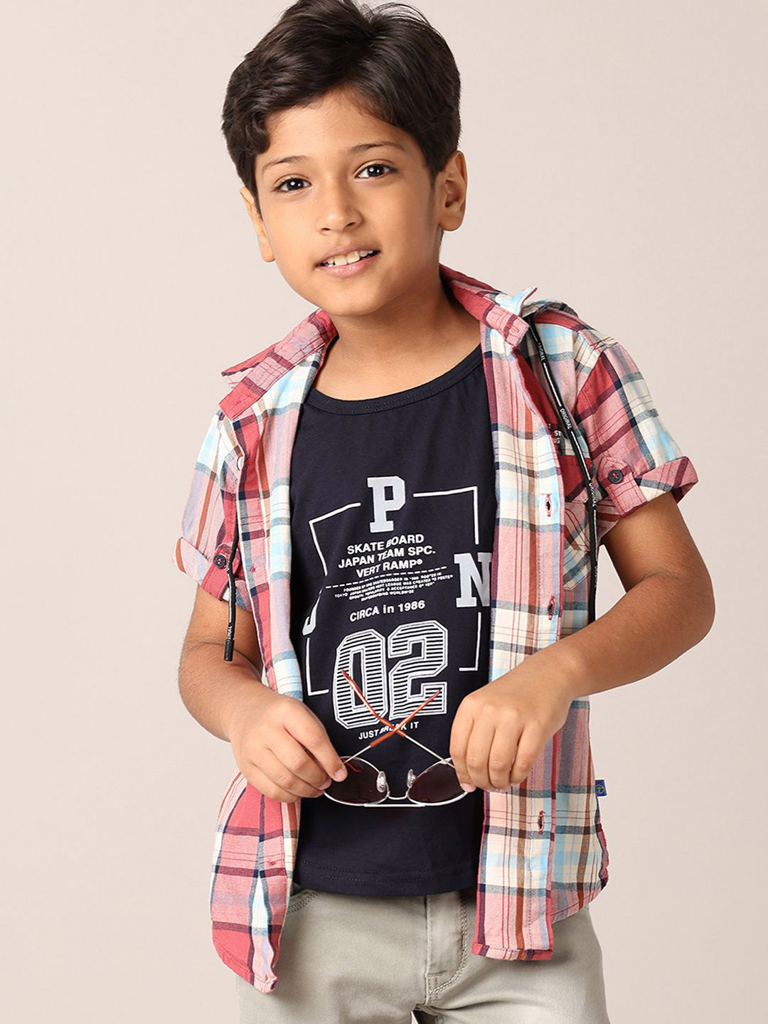 

V-Mart Boys Classic Hood Checks Printed Cotton Casual Shirt, Maroon