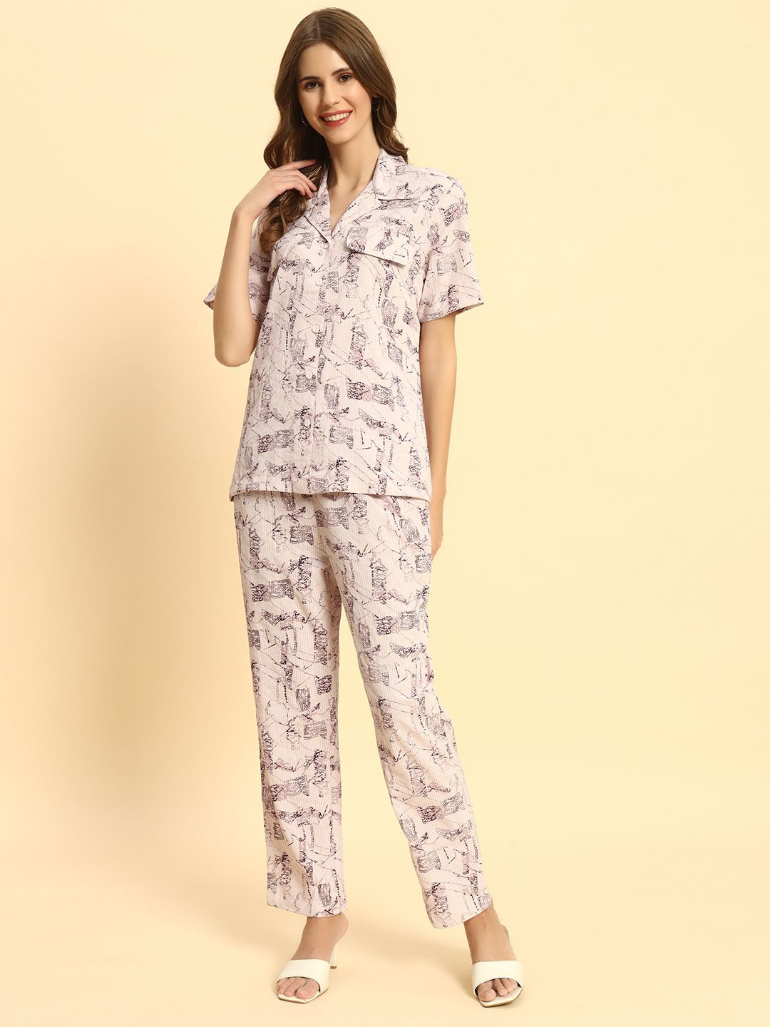 

ROCK AND ROLL Printed Shirt with Trousers, Purple