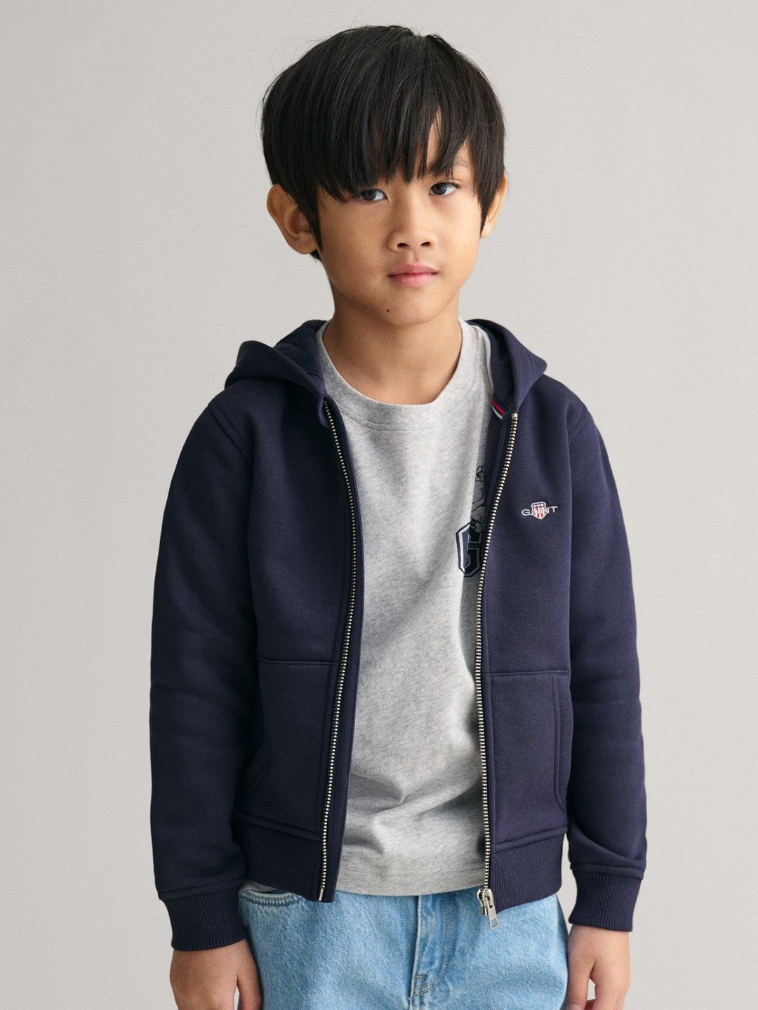 

GANT Boys Solid Hooded Cotton Front-Open Sweatshirt, Blue