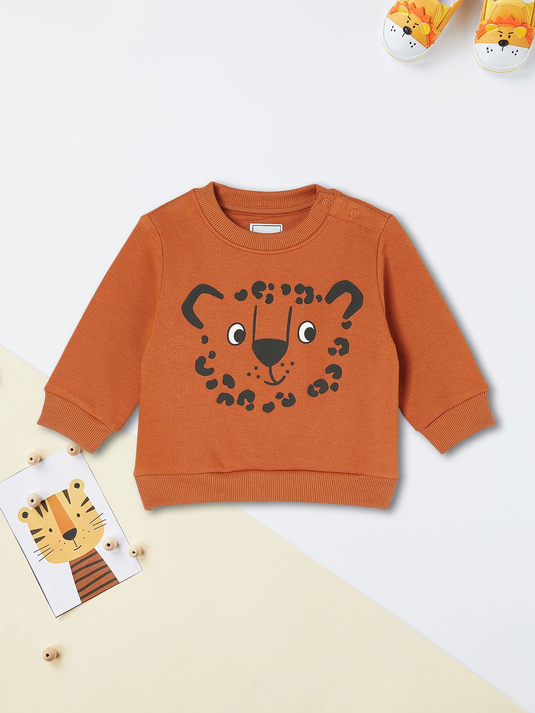 

max Boys Graphic Printed Round Neck Cotton Pullover Sweatshirt, Orange