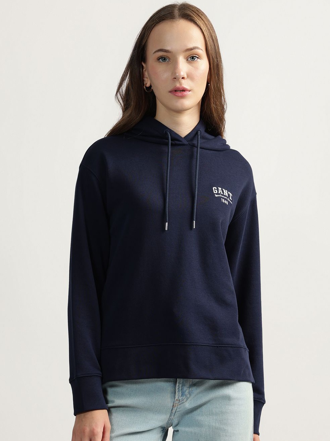 

GANT Women Solid Hooded Cotton Pullover Sweatshirt, Blue